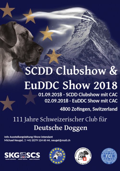 poster of the SCDD dog show and the 39th Eu.D.D.C. dog show 2018 in Zofingen in Switzerland